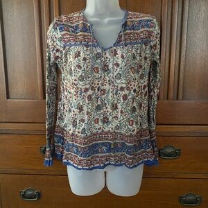 Vintage 1960’s Pinot Noir Floral Patterned Blouse - Blue, Red, Cream.
